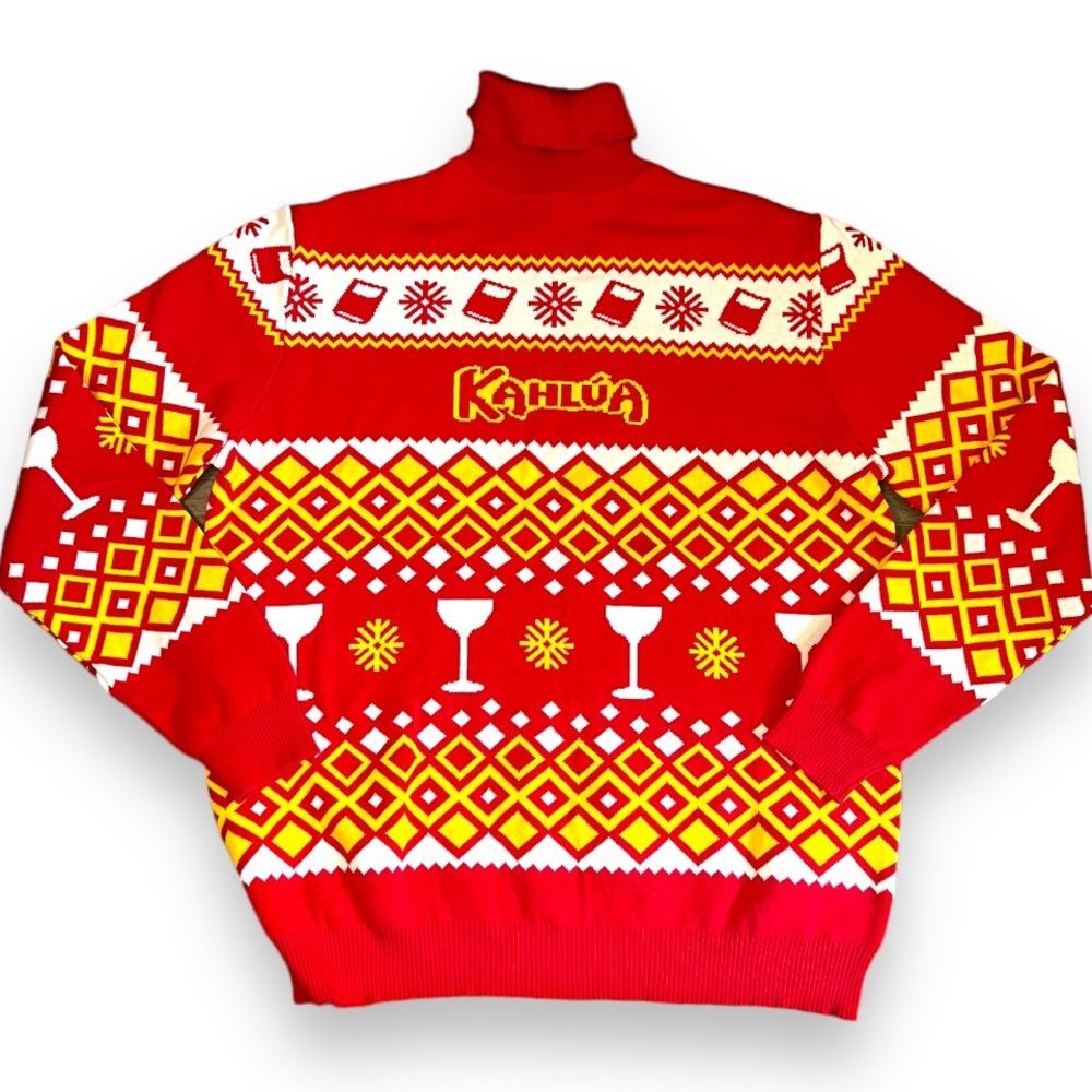 Kahlua Mens Novelty Holiday Sweater Turtle Neck Red Yellow XXL